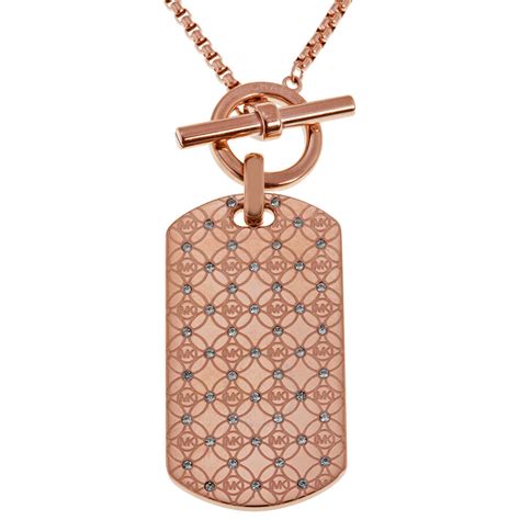 michael kors dog tag necklace rose gold|Michael Kors Logo Dog Tag Pendant Necklace .